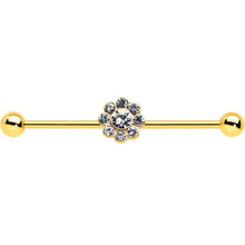14G Clear Gem Gold Tone Whimsy Flower Industrial Barbell 38mm