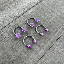 16G 3/8 Purple Ball Flowers Horseshoe Circular Barbell Set of 4