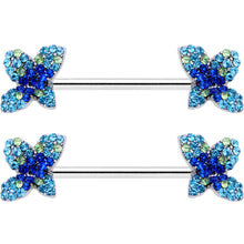 14G 9/16 Blue Gem Glamour Butterfly Barbell Nipple Ring Set
