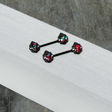 14G 9/16 Purple Tourmaline Black Lacy Drop Barbell Nipple Ring Set