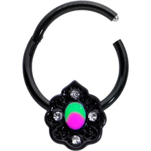 16G 3/8 Purple Tourmaline Black Lacy Drop Hinged Segment Ring