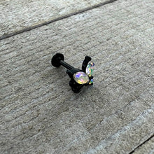 16G 5/16 Aurora CZ Gem Black Fleur de Lis Butterfly Labret Monroe Tragus