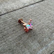 16G 5/16 Aurora CZ Gem Rosy Tone Fleur de Lis Butterfly Labret Monroe Tragus