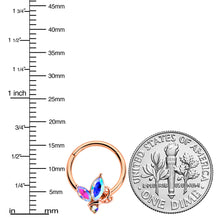 16G 3/8 Aurora CZ Gem Rosy Tone Fleur de Lis Butterfly Hinged Segment Ring