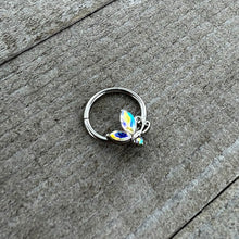 16G 3/8 Aurora CZ Gem Fleur de Lis Butterfly Hinged Segment Ring