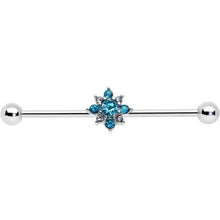 14G Blue Gem Frosty Snowflake Christmas Industrial Barbell 38mm
