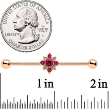 14G Red Gem Rose Gold Tone Rococo Star Industrial Barbell 38mm