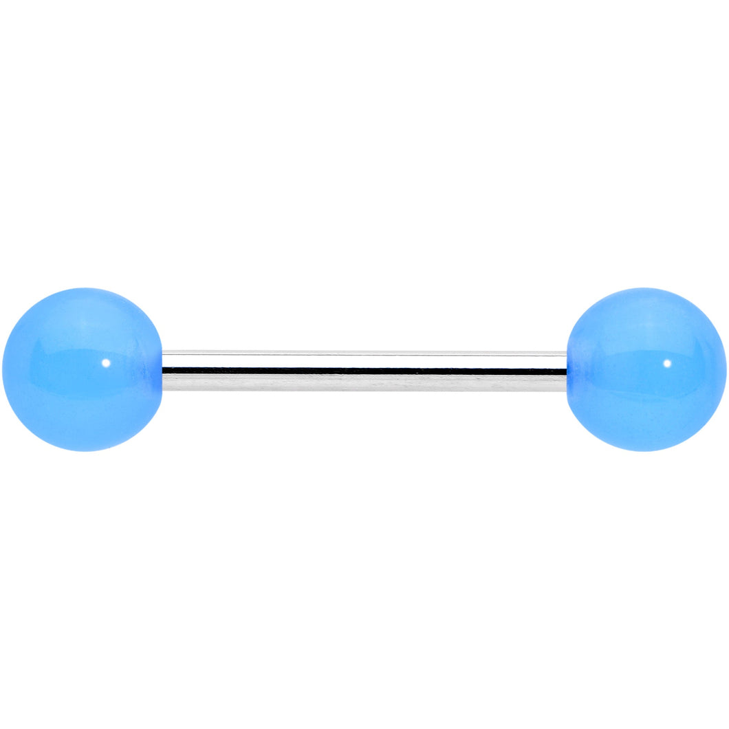 Light Blue Acrylic UV Glow Ends Barbell Tongue Ring