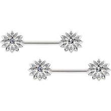 14G 9/16 Clear Gem Rococo Starry Flower Barbell Nipple Ring Set