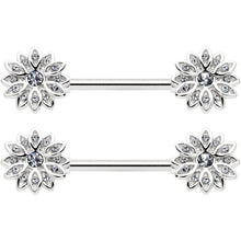 14G 9/16 Clear Gem Rococo Starry Flower Barbell Nipple Ring Set