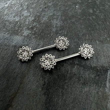 14G 9/16 Clear Gem Rococo Starry Flower Barbell Nipple Ring Set