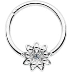 16G 3/8 Clear Gem Starry Flower Hinged Segment Ring
