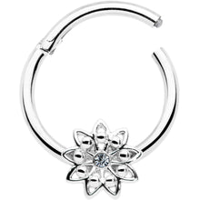 16G 3/8 Clear Gem Starry Flower Hinged Segment Ring