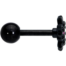 16G 1/4 Pink Gem Black Midnight Flower Cartilage Tragus Earring
