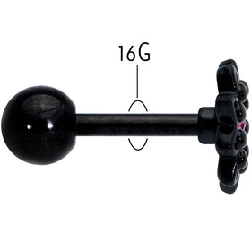 16G 1/4 Pink Gem Black Midnight Flower Cartilage Tragus Earring