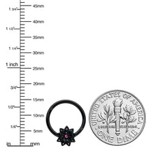 16G 3/8 Pink Gem Black Starry Flower Hinged Segment Ring