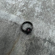 16G 3/8 Pink Gem Black Starry Flower Hinged Segment Ring
