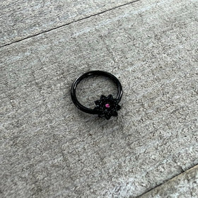 16G 3/8 Pink Gem Black Starry Flower Hinged Segment Ring