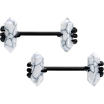 14G 9/16 White Howlite Black Claw Barbell Nipple Ring Set