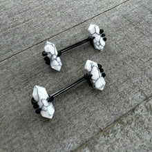 14G 9/16 White Howlite Black Claw Barbell Nipple Ring Set
