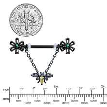 14G 9/16 Yellow Gem Black Butterfly Chain Dangle Nipple Ring Set