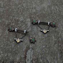 14G 9/16 Yellow Gem Black Butterfly Chain Dangle Nipple Ring Set