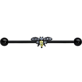 14G Yellow Clear Gem Black Butterfly Industrial Barbell 38mm