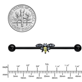 14G Yellow Clear Gem Black Butterfly Industrial Barbell 38mm