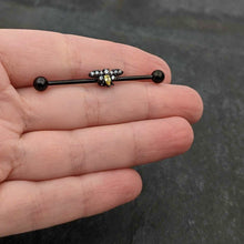 14G Yellow Clear Gem Black Butterfly Industrial Barbell 38mm