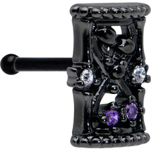 20G 1/4 Purple Clear Gem Black Gothic Hourglass Nose Bone