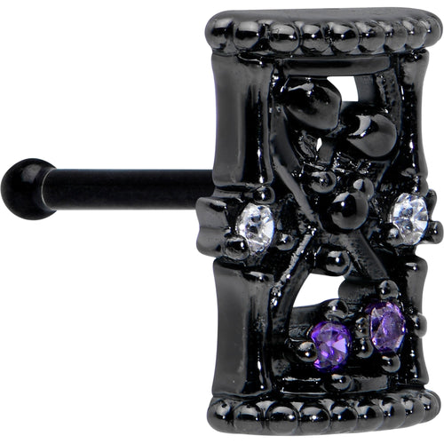 20G 1/4 Purple Clear Gem Black Gothic Hourglass Nose Bone