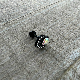 16G 1/4 Aurora Gem Black Double Heart Cartilage Tragus Earring