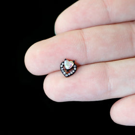 16G 1/4 Aurora Gem Black Double Heart Cartilage Tragus Earring