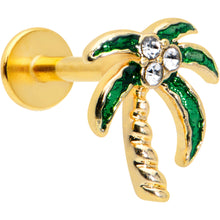 16G 1/4 Clear Gem Gold Tone Palm Tree Style Labret