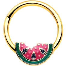 16G 3/8 Gold Tone Watermelon Bite Hinged Segment Ring