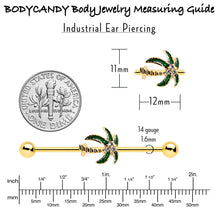 14G Clear Gem Gold Tone Palm Tree Style Industrial Barbell 38mm