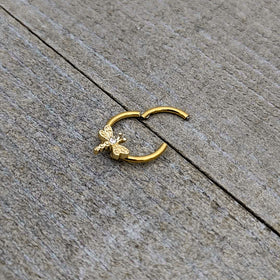 16G 3/8 Clear Gem Gold Tone Flying Dragonfly Hinged Segment Ring
