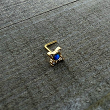 20G 1/4 Blue Synthetic Opal Gold Hue Rhombus L Shape Nose Ring