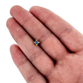 20G 1/4 Blue Synthetic Opal Gold Hue Rhombus L Shape Nose Ring