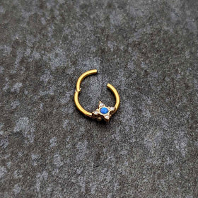 16G 3/8 Blue Synthetic Opal Gold Hue Rhombus Hinged Segment Ring