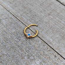 16G 3/8 Blue Synthetic Opal Gold Hue Rhombus Hinged Segment Ring