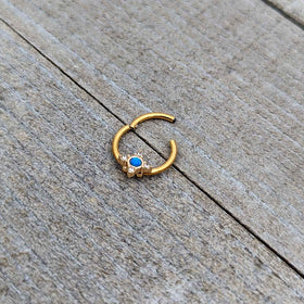 16G 3/8 Blue Synthetic Opal Gold Hue Rhombus Hinged Segment Ring