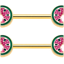 14G 9/16 Gold Tone Watermelon Bite Barbell Nipple Ring Set
