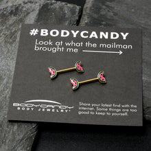 14G 9/16 Gold Tone Watermelon Bite Barbell Nipple Ring Set