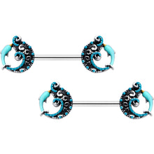14G 9/16 Leaping Blue Dolphin Barbell Nipple Ring Set