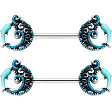 14G 9/16 Leaping Blue Dolphin Barbell Nipple Ring Set
