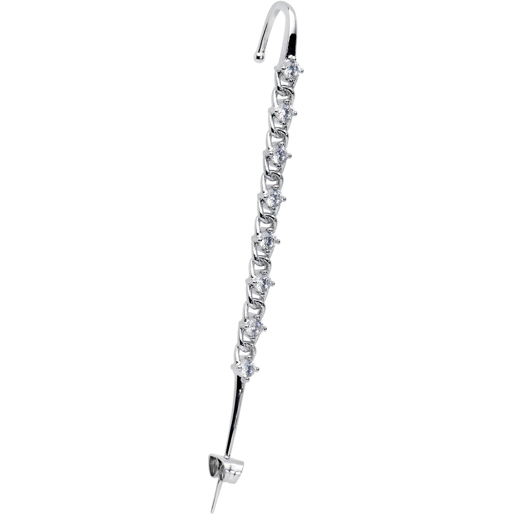 Clear CZ Gem Links Ear Cuff Bar Earring