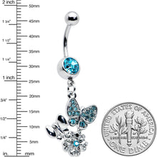 Blue Gem Butterflies Tiny Flower Dangle Belly Ring