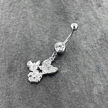 Clear Gem Butterflies Tiny Flower Dangle Belly Ring