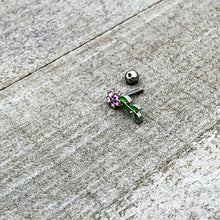 16G 1/4 Pink Purple Long Flower Cartilage Tragus Earring